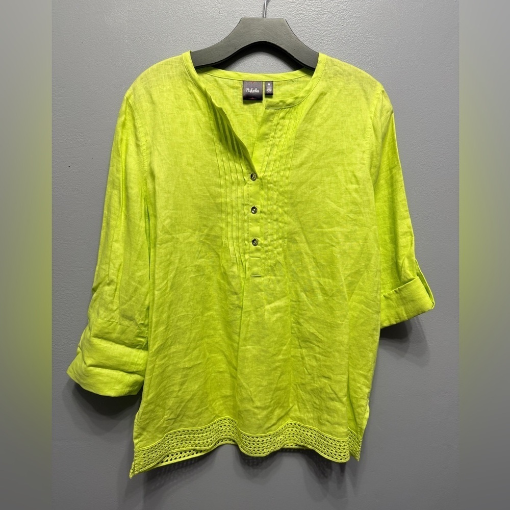 #1) NWT 100% linen Rafaella Bright Green Tunic Top